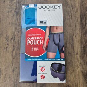 Jockey Mens 3 Pack Boxer Briefs Underwear Chafe Proof XL Bright, Aqua/Iron, Grey